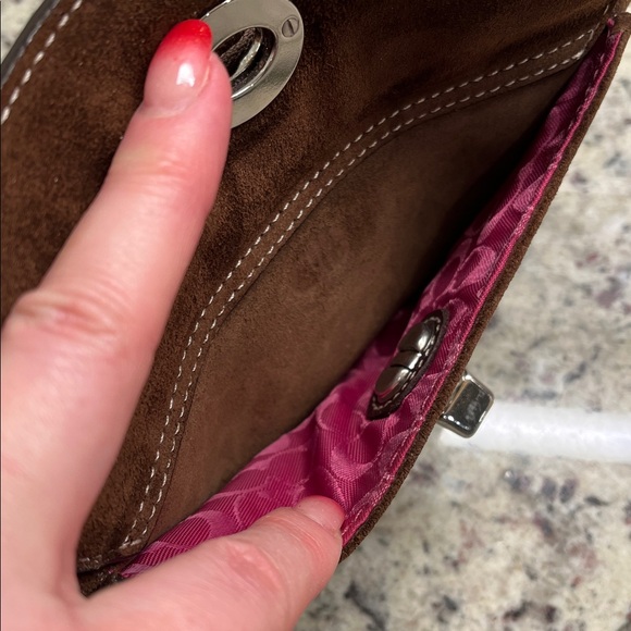 Coach Brown Suede Wristlet with Turn Lock EUC